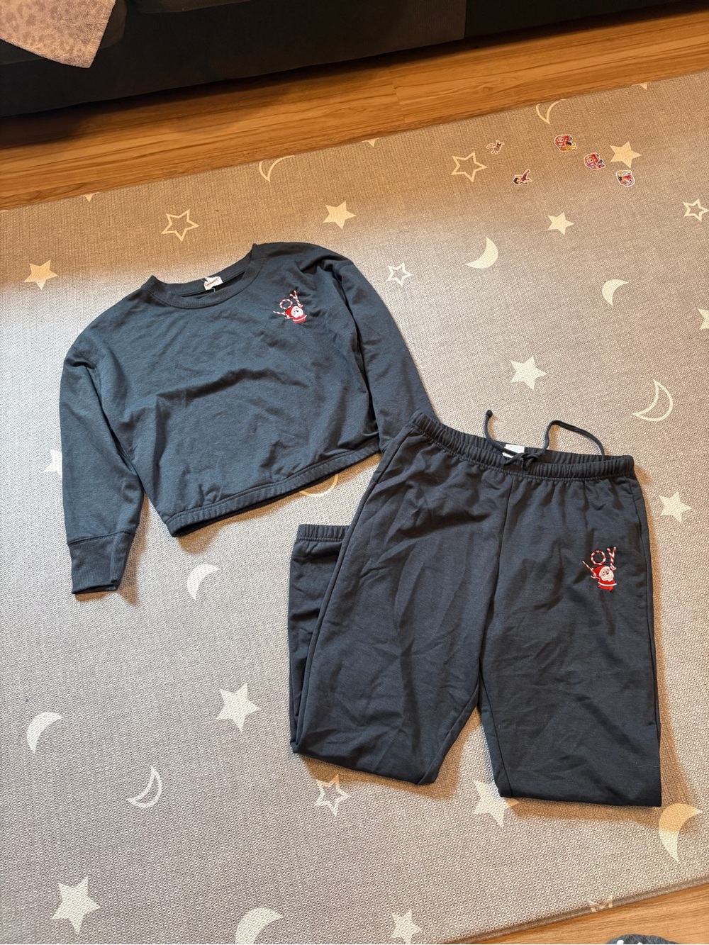 Pink Rose Black Pajama Set with Red Accent